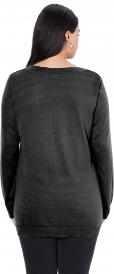 Ulla Popken Casual V-Neck Long Sleeve Sweater Black - Naisten hupparit ja collegepaidat isot koot - 