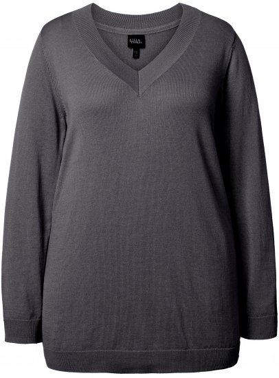 Ulla Popken Casual V-Neck Long Sleeve Sweater Charcoal Grey Melange - Naisten hupparit ja collegepaidat isot koot - 