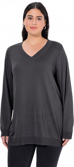 Ulla Popken Casual V-Neck Long Sleeve Sweater Charcoal Grey Melange - Naisten hupparit ja collegepaidat isot koot - 