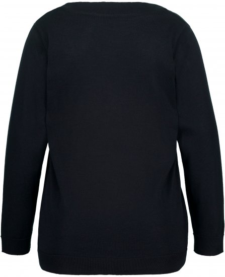 Ulla Popken Casual V-Neck Long Sleeve Sweater Navy Blue - Naisten hupparit ja collegepaidat isot koot - 