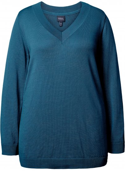 Ulla Popken Casual V-Neck Long Sleeve Sweater Cerulean - Naisten hupparit ja collegepaidat isot koot - 