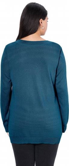 Ulla Popken Casual V-Neck Long Sleeve Sweater Cerulean - Naisten hupparit ja collegepaidat isot koot - 