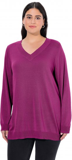 Ulla Popken Casual V-Neck Long Sleeve Sweater Berry - Naisten hupparit ja collegepaidat isot koot - 