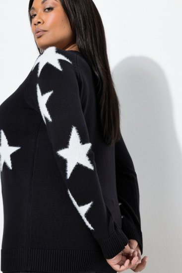 Ulla Popken Glitter Stars Soft Knit Sweater Black - Naisten hupparit ja collegepaidat isot koot - Mukavat collegepaidat, huput ja neuleet