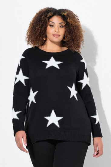 Ulla Popken Glitter Stars Soft Knit Sweater Black - Naisten hupparit ja collegepaidat isot koot - Mukavat collegepaidat, huput ja neuleet