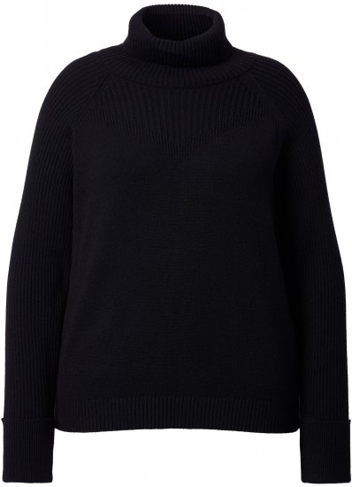 Ulla Popken Turtleneck Sweater with Ribbed Inserts Black - Naisten hupparit ja collegepaidat isot koot - 