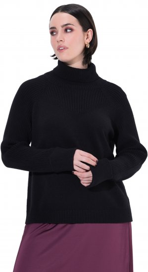 Ulla Popken Turtleneck Sweater with Ribbed Inserts Black - Naisten hupparit ja collegepaidat isot koot - 