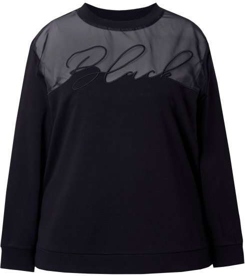 Ulla Popken Tulle Panel Sweatshirt Black - Naisten hupparit ja collegepaidat isot koot - 