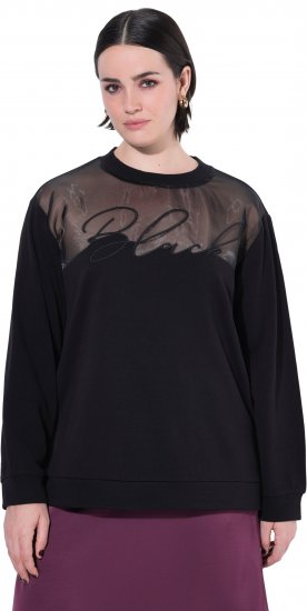 Ulla Popken Tulle Panel Sweatshirt Black - Naisten hupparit ja collegepaidat isot koot - 