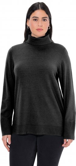 Ulla Popken Turtleneck Ribbed Trim Long Sleeve Sweater Black - Naisten hupparit ja collegepaidat isot koot - 