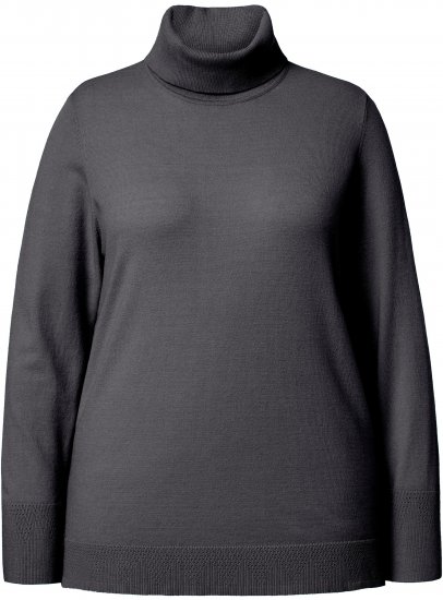 Ulla Popken Turtleneck Ribbed Trim Long Sleeve Sweater Charcoal Grey Melange - Naisten hupparit ja collegepaidat isot koot - 