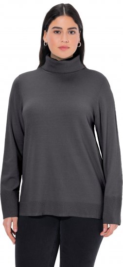 Ulla Popken Turtleneck Ribbed Trim Long Sleeve Sweater Charcoal Grey Melange - Naisten hupparit ja collegepaidat isot koot - 