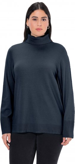 Ulla Popken Turtleneck Ribbed Trim Long Sleeve Sweater Navy - Naisten hupparit ja collegepaidat isot koot - 