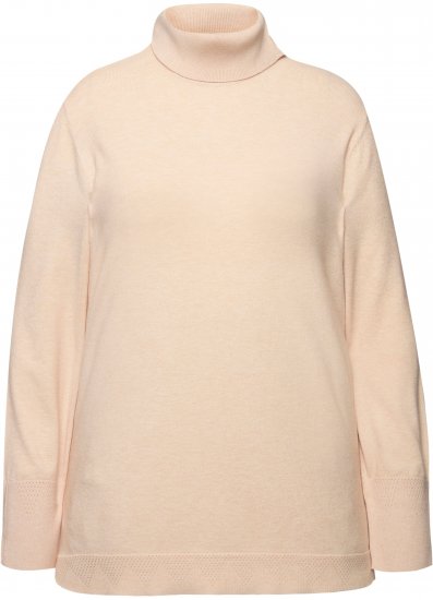 Ulla Popken Turtleneck Ribbed Trim Long Sleeve Sweater Nature Melange - Naisten hupparit ja collegepaidat isot koot - 