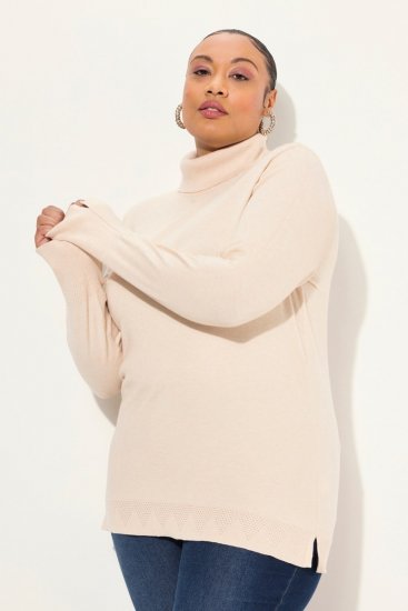 Ulla Popken Turtleneck Ribbed Trim Long Sleeve Sweater Nature Melange - Naisten hupparit ja collegepaidat isot koot - Mukavat collegepaidat, huput ja neuleet