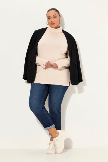Ulla Popken Turtleneck Ribbed Trim Long Sleeve Sweater Nature Melange - Naisten hupparit ja collegepaidat isot koot - Mukavat collegepaidat, huput ja neuleet