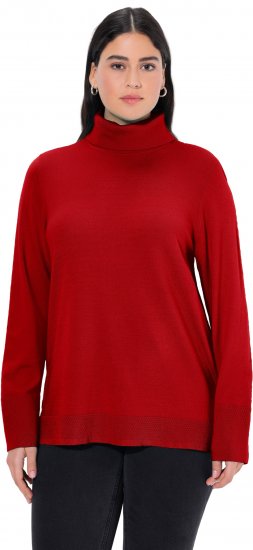 Ulla Popken Turtleneck Ribbed Trim Long Sleeve Sweater Salsa Red - Naisten hupparit ja collegepaidat isot koot - 