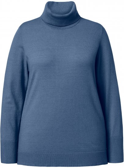Ulla Popken Turtleneck Ribbed Trim Long Sleeve Sweater Atlantic Blue - Naisten hupparit ja collegepaidat isot koot - 