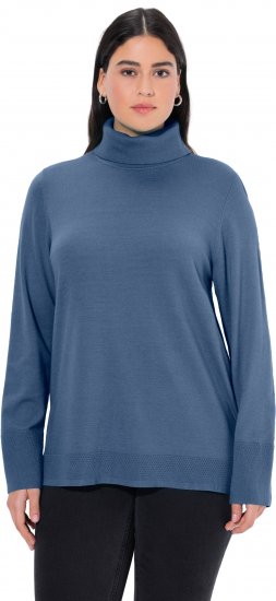 Ulla Popken Turtleneck Ribbed Trim Long Sleeve Sweater Atlantic Blue - Naisten hupparit ja collegepaidat isot koot - 