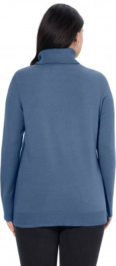 Ulla Popken Turtleneck Ribbed Trim Long Sleeve Sweater Atlantic Blue - Naisten hupparit ja collegepaidat isot koot - 