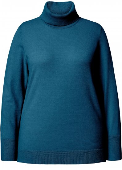 Ulla Popken Turtleneck Ribbed Trim Long Sleeve Sweater Cerulean - Naisten hupparit ja collegepaidat isot koot - 