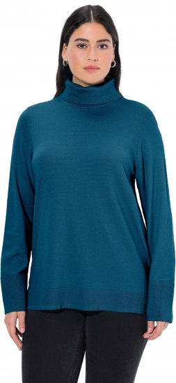 Ulla Popken Turtleneck Ribbed Trim Long Sleeve Sweater Cerulean - Naisten hupparit ja collegepaidat isot koot - 