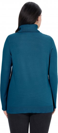 Ulla Popken Turtleneck Ribbed Trim Long Sleeve Sweater Cerulean - Naisten hupparit ja collegepaidat isot koot - 