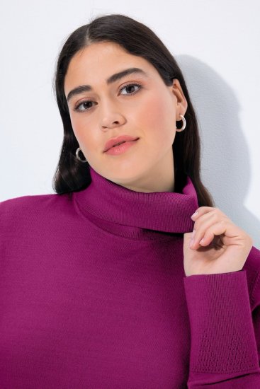 Ulla Popken Turtleneck Ribbed Trim Long Sleeve Sweater Berry - Naisten hupparit ja collegepaidat isot koot - Mukavat collegepaidat, huput ja neuleet