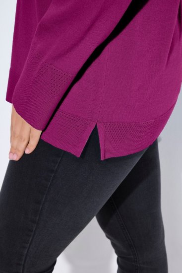Ulla Popken Turtleneck Ribbed Trim Long Sleeve Sweater Berry - Naisten hupparit ja collegepaidat isot koot - Mukavat collegepaidat, huput ja neuleet