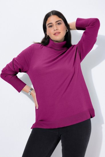 Ulla Popken Turtleneck Ribbed Trim Long Sleeve Sweater Berry - Naisten hupparit ja collegepaidat isot koot - Mukavat collegepaidat, huput ja neuleet