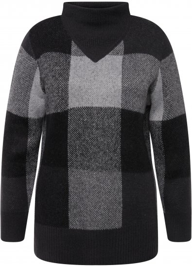 Ulla Popken Grand Check Long Sleeve Sweater Charcoal Grey Melange - Hupparit ja collegepaidat - 