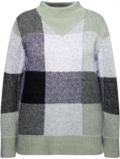 Ulla Popken Grand Check Long Sleeve Sweater Sage Green - Naisten hupparit ja collegepaidat isot koot - 