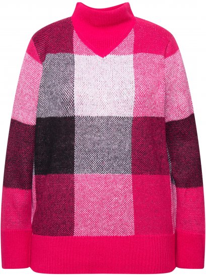 Ulla Popken Grand Check Long Sleeve Sweater Red Pink - Naisten hupparit ja collegepaidat isot koot - 