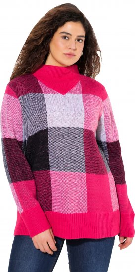 Ulla Popken Grand Check Long Sleeve Sweater Red Pink - Naisten hupparit ja collegepaidat isot koot - 