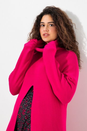 Ulla Popken Long Turtleneck Duster Sweater Red Pink - Naisten hupparit ja collegepaidat isot koot - Mukavat collegepaidat, huput ja neuleet