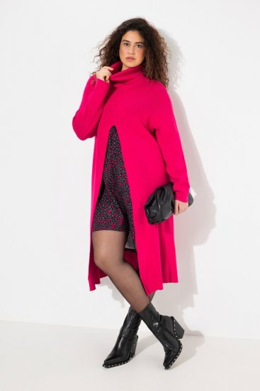 Ulla Popken Long Turtleneck Duster Sweater Red Pink - Naisten hupparit ja collegepaidat isot koot - Mukavat collegepaidat, huput ja neuleet