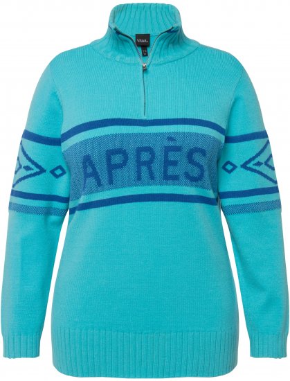 Ulla Popken Apres Ski Long Sleeve Troyer Collar Sweater Bright Turquoise - Hupparit ja collegepaidat - 