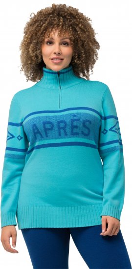 Ulla Popken Apres Ski Long Sleeve Troyer Collar Sweater Bright Turquoise - Hupparit ja collegepaidat - 