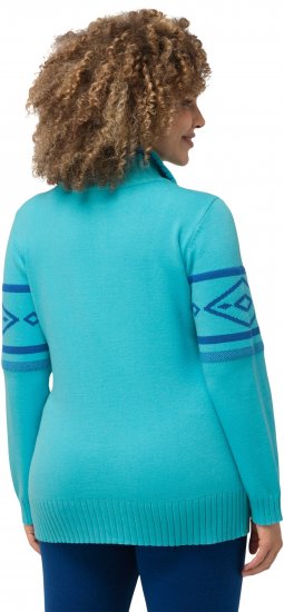 Ulla Popken Apres Ski Long Sleeve Troyer Collar Sweater Bright Turquoise - Hupparit ja collegepaidat - 