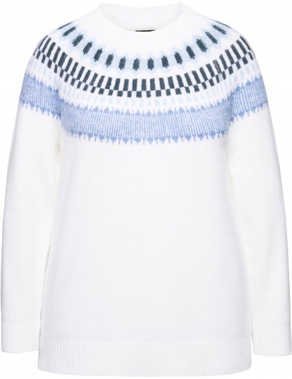 Ulla Popken Norwegian-Inspired Long Sleeve Knit Sweater Snow White - Naisten hupparit ja collegepaidat isot koot - 