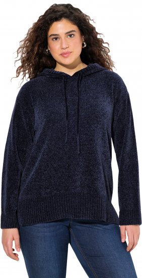 Ulla Popken Chenille Knit Hoodie Navy - Naisten hupparit ja collegepaidat isot koot - 