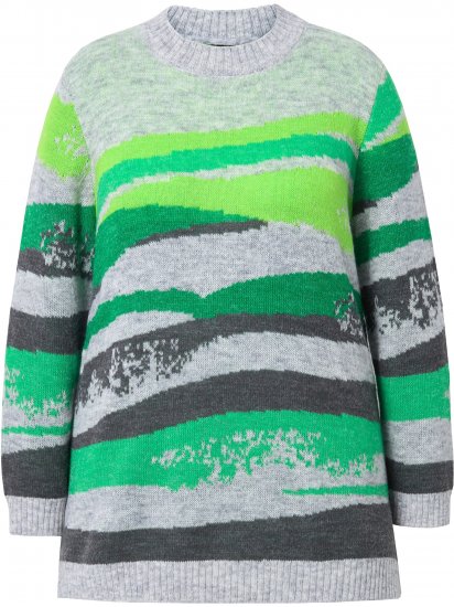 Ulla Popken Landscape Stripe Sweater Moss Green - Naisten hupparit ja collegepaidat isot koot - 