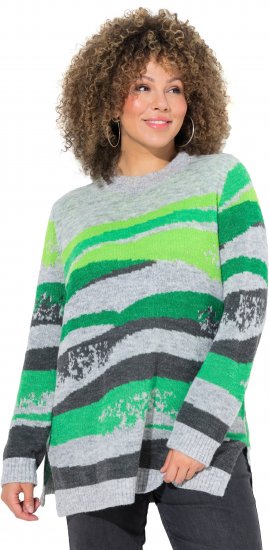 Ulla Popken Landscape Stripe Sweater Moss Green - Naisten hupparit ja collegepaidat isot koot - 