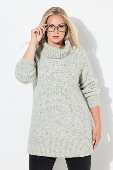 Ulla Popken Space Yarn Oversized Turtleneck Sweater Light Grey Melange - Naisten hupparit ja collegepaidat isot koot - Mukavat collegepaidat, huput ja neuleet