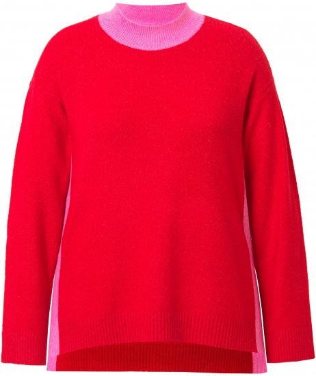 Ulla Popken Color Block Long Sleeve Sweater Lychee - Naisten hupparit ja collegepaidat isot koot - 
