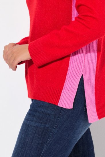 Ulla Popken Color Block Long Sleeve Sweater Lychee - Naisten hupparit ja collegepaidat isot koot - Mukavat collegepaidat, huput ja neuleet