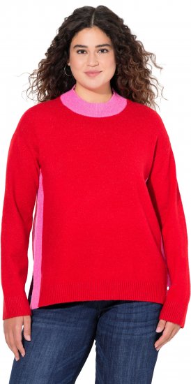Ulla Popken Color Block Long Sleeve Sweater Lychee - Naisten hupparit ja collegepaidat isot koot - 