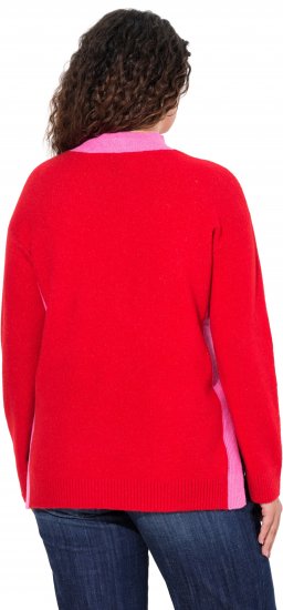 Ulla Popken Color Block Long Sleeve Sweater Lychee - Naisten hupparit ja collegepaidat isot koot - 