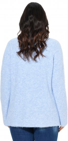 Ulla Popken Long Sleeve V-Neck Ribbed Knit Sweater Light Blue - Naisten hupparit ja collegepaidat isot koot - 