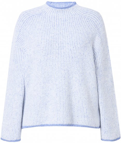 Ulla Popken Striped Wool Blend Turtleneck Sweater Sky Blue - Naisten hupparit ja collegepaidat isot koot - 